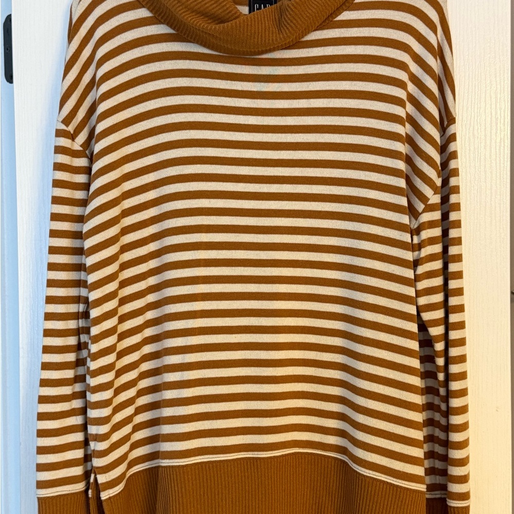 GAP Cowl Neck Sweater in Brown and White Stripes